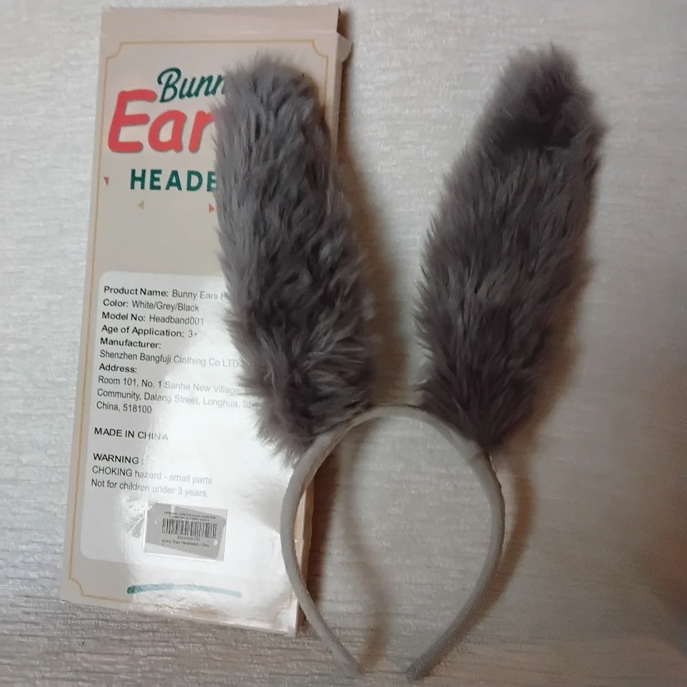 Pink and Gray Bunny Ear Headband, Not Floppy, 14
